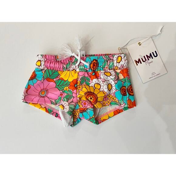 Mumu Mini Floral Pull On Elastic Waist Swim Short Multi Kids Size 3-6M NWT - Picture 2 of 5
